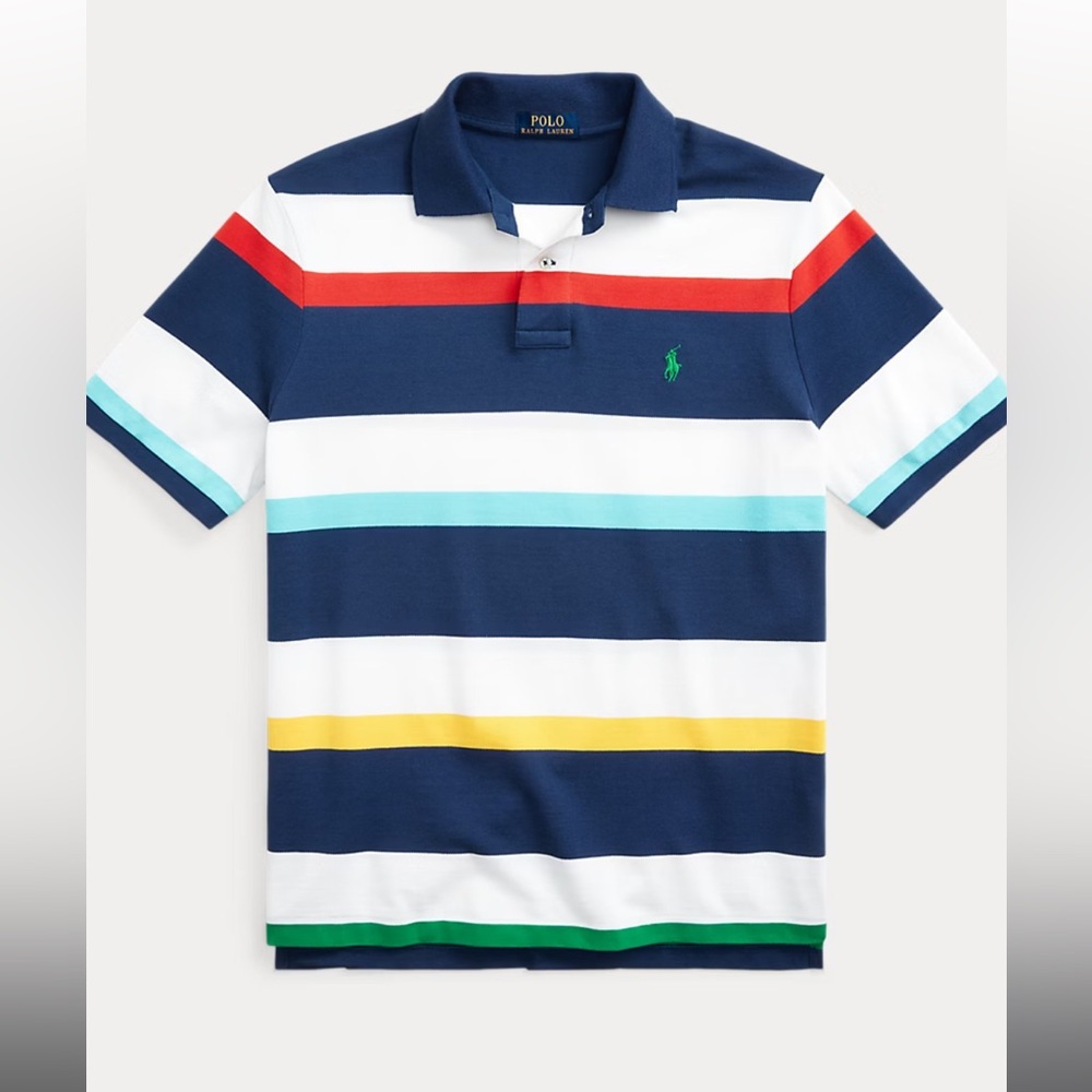 Polo Ralph Lauren Classic Fit‎ Striped Mesh Polo Shirt Vacation Blue Multi XL